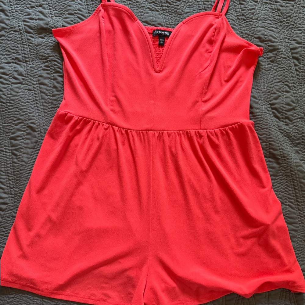 Express Bright Coral Sleeveless Romper
